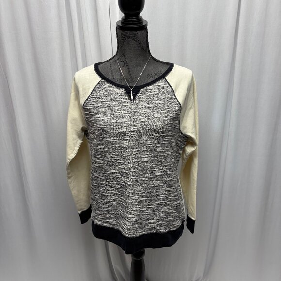 Chaps Crew Neck Knit Sweatshirt Womens Size Large Black Cream Casual Comfy Top - Picture 1 of 8